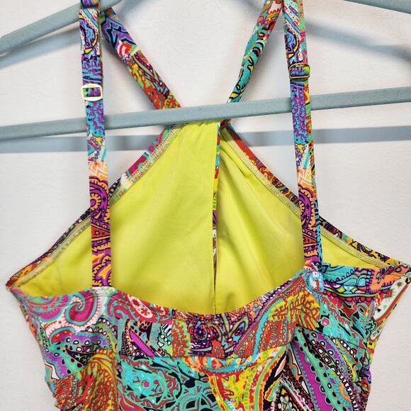 Bleu Rod Beattie Paisley One Piece Swimsuit Size 8 Halter Bohemian Psychedelic - Picture 6 of 14